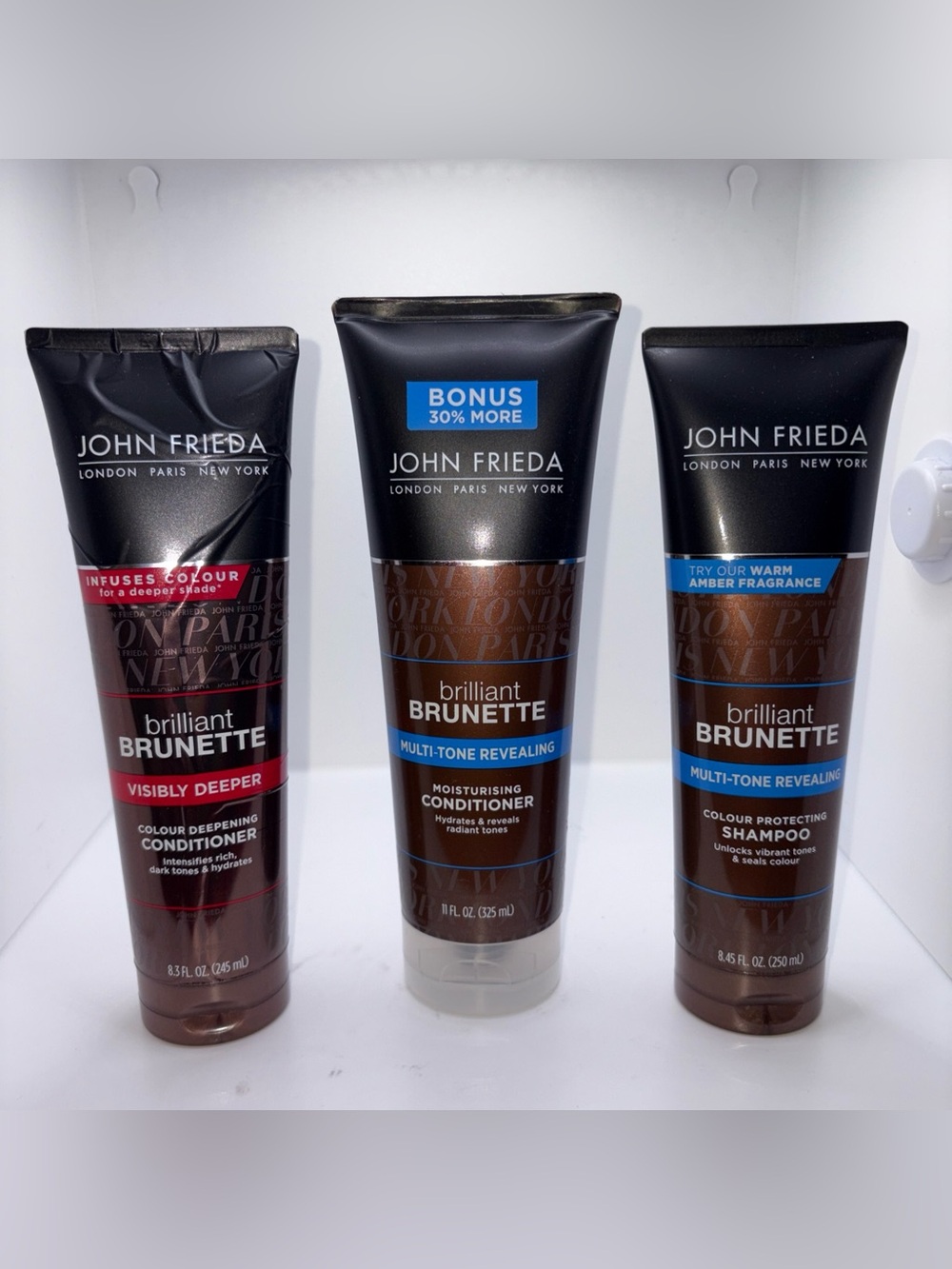 Lot 3 John Frieda Brilliant Brunette Multi-Tone Revealing Shampoo/Conditioner